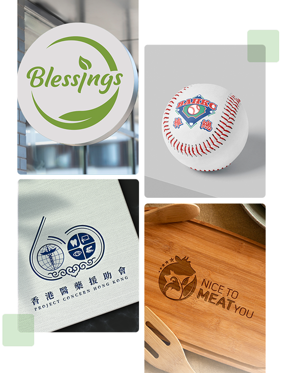 Brand applications across products including wellness logo, sports merchandise, fabric labels, and wooden kitchenware
